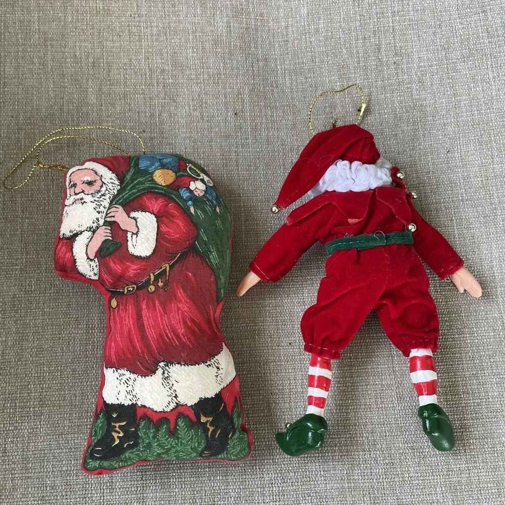Vintage Christmas Lot Of 2 Santa Stuffed Pillow Ornament And Plastic Saint Nick